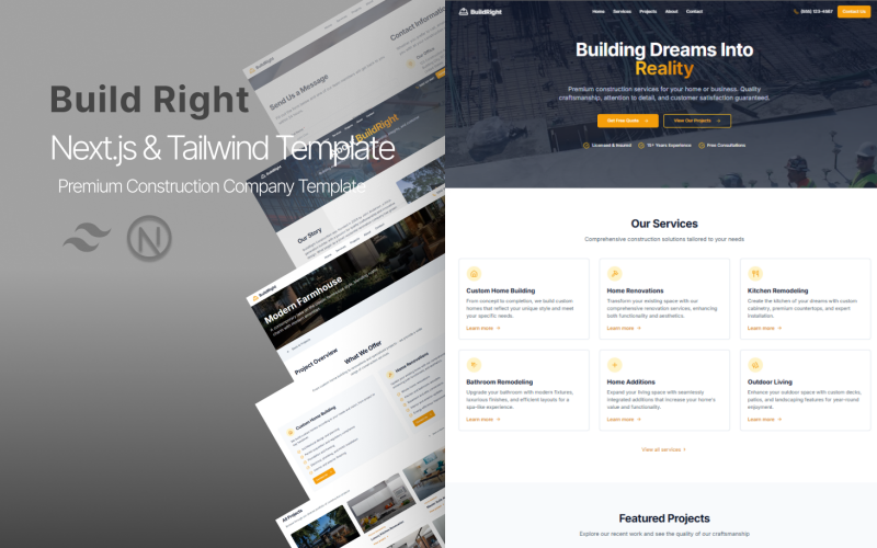 BuildRight – Premium-Vorlage für Bauunternehmen | Next.js und Tailwind