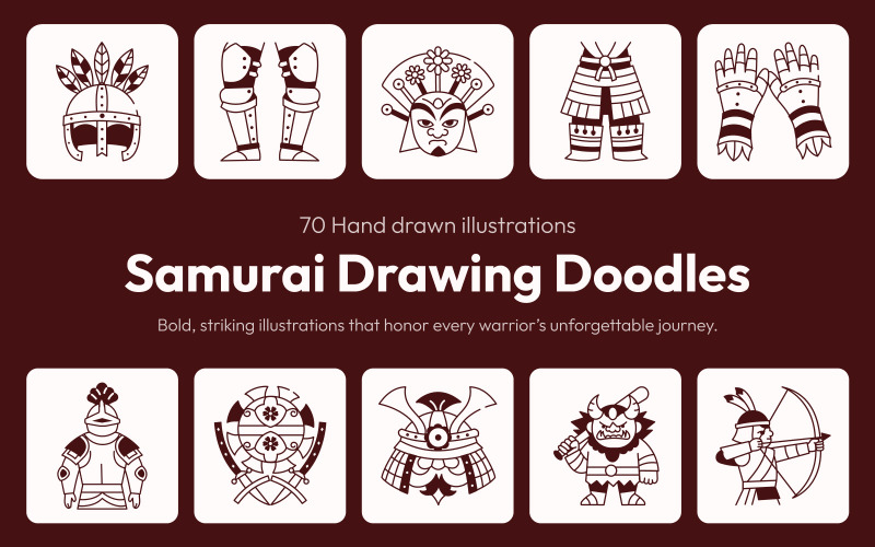 Conjunto de arte de dibujo de samuráis modernos