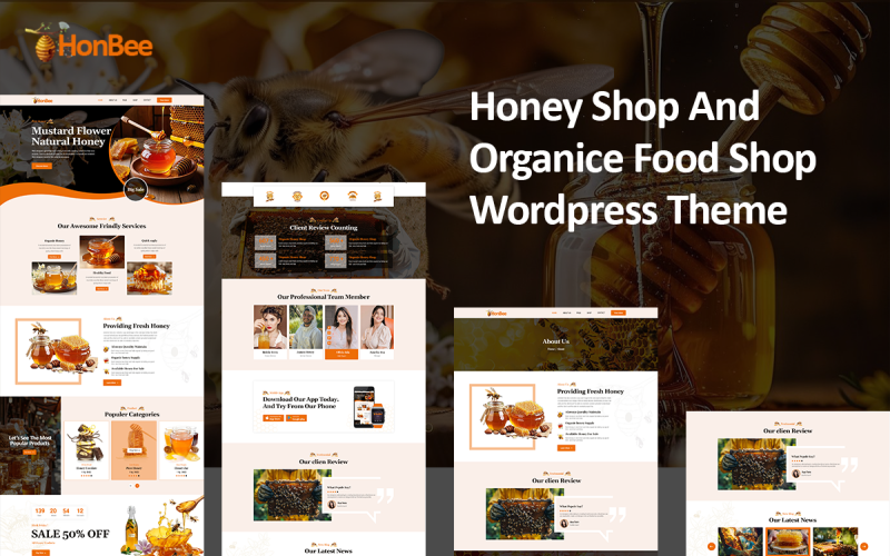 Honbee - WordPress-thema voor honing- en biologische voedingswinkels.