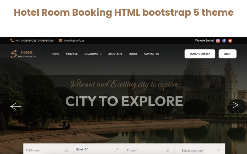 Modern HTML-mall för hotellbokning – Bootstrap 5 Responsiv design