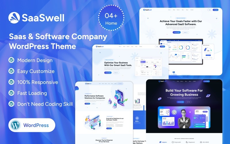 SaaSwell – Tema WordPress moderno e responsivo para empresas de SaaS, software e startups