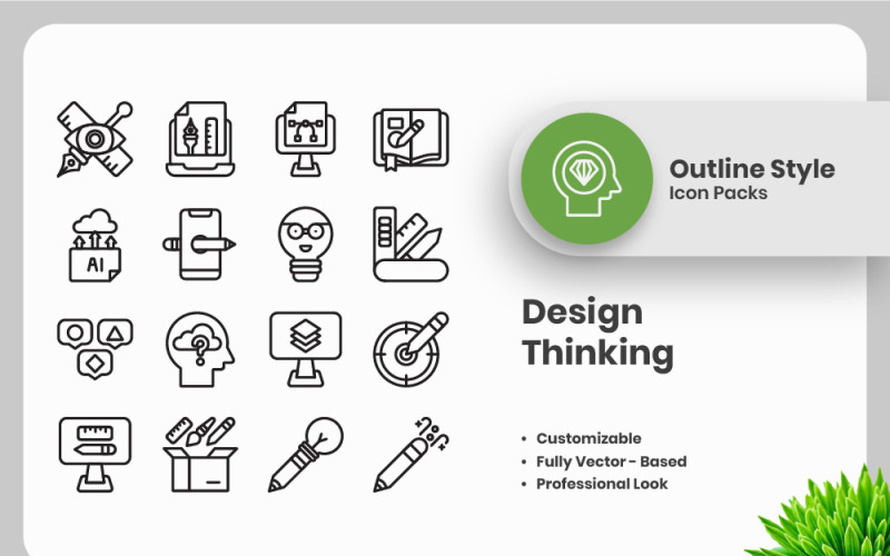 20 uppsättningar av Design Thinking-konturikonsamling