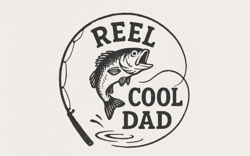 Retro Reel Cool Dad Png, Wishin' I Was Fishin' Png, Funny Dad Quotes Png, Father's Day Png, Bass
