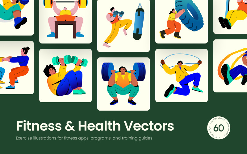 Fitness- und Gesundheitsillustrations-Kunstset