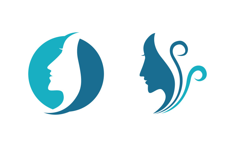 Illustrazione del logo del personaggio del volto di donna con capelli di bellezza v.7