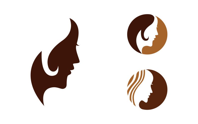 Illustrazione del logo del personaggio del volto di donna con capelli di bellezza v.8