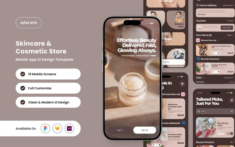 Bloomelle – UI-Designvorlage für die Shopping-App für Hautpflegeprodukte
