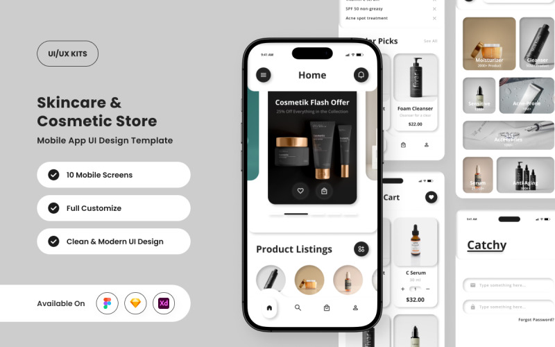 Cathcy – Modello di progettazione dell'interfaccia utente dell'app per negozi di cosmetici moderni