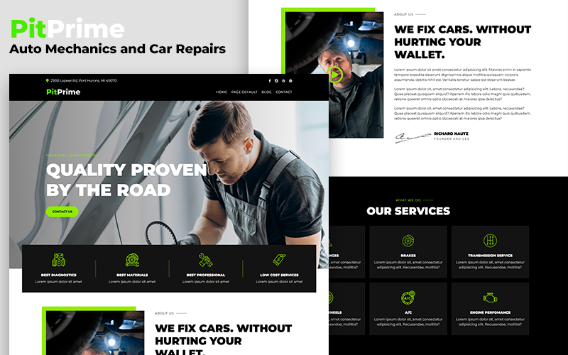 Pitprime - WordPress šablona CMS pro automechaniky a opravy automobilů