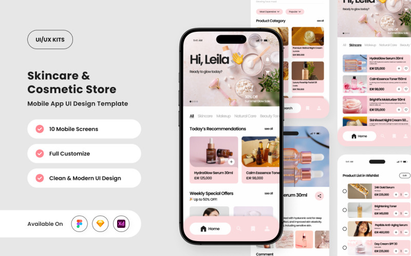 Skinory – Mall för UI-design av skönhetssalongapp