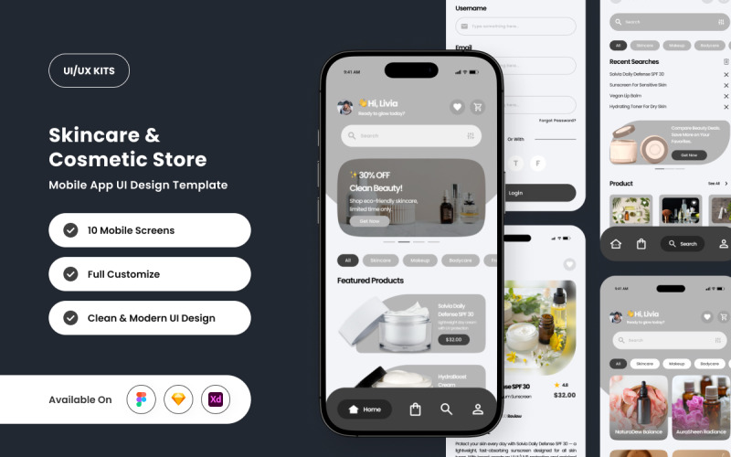 Skintique – Cilt Bakımı Uygulaması Kullanıcı Arayüzü Tasarım Şablonu