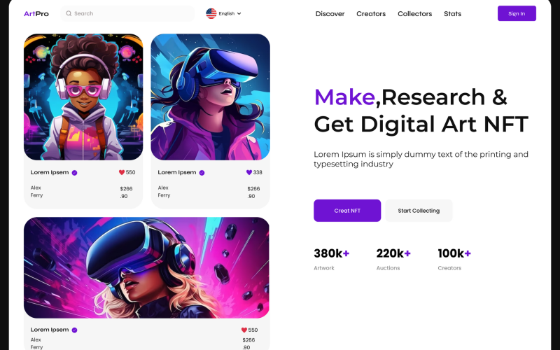 Artpro - NFT Sanat Web Sitesi Kahramanı