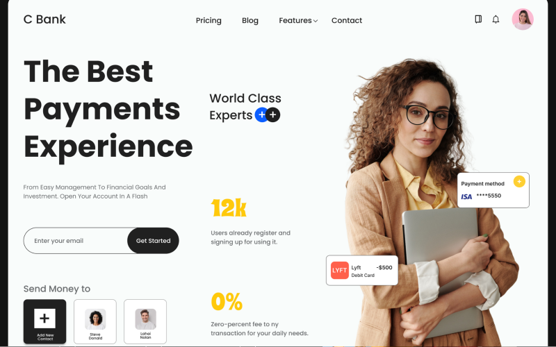 C Bank - Interfaccia utente del sito web finanziario Hero