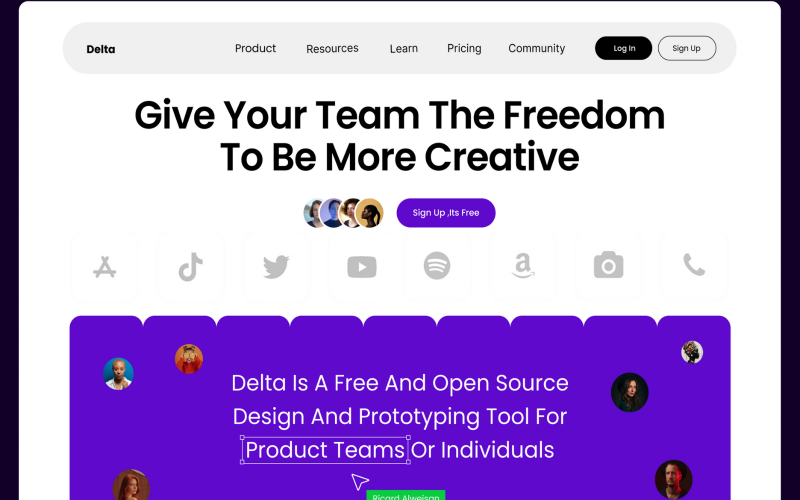 Delta - Sitio web de diseño de productos Hero