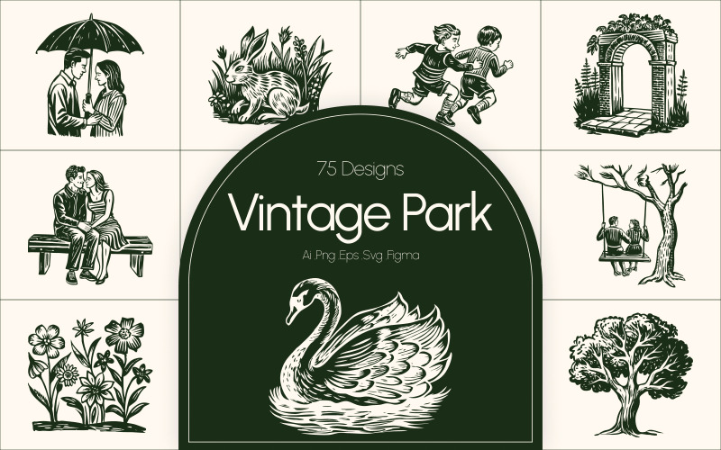 Sada ilustrací vintage parku