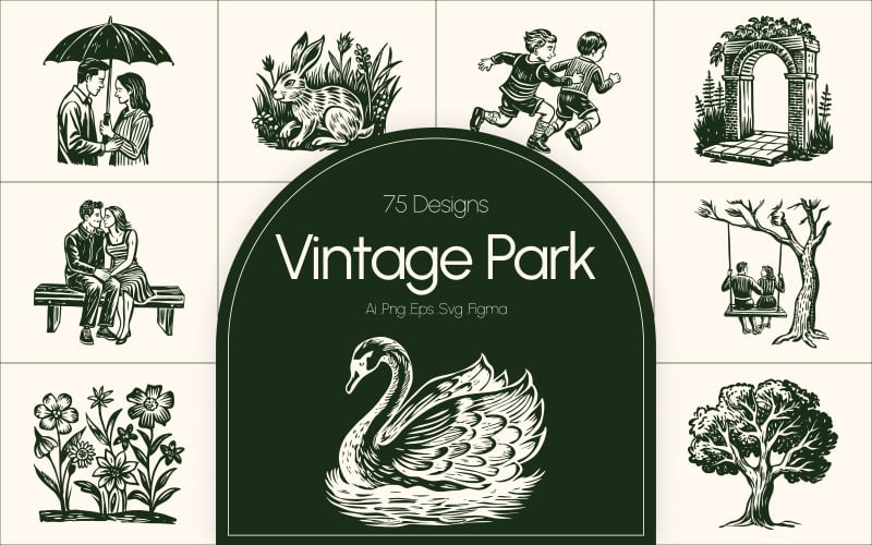 Vintage park illustration set