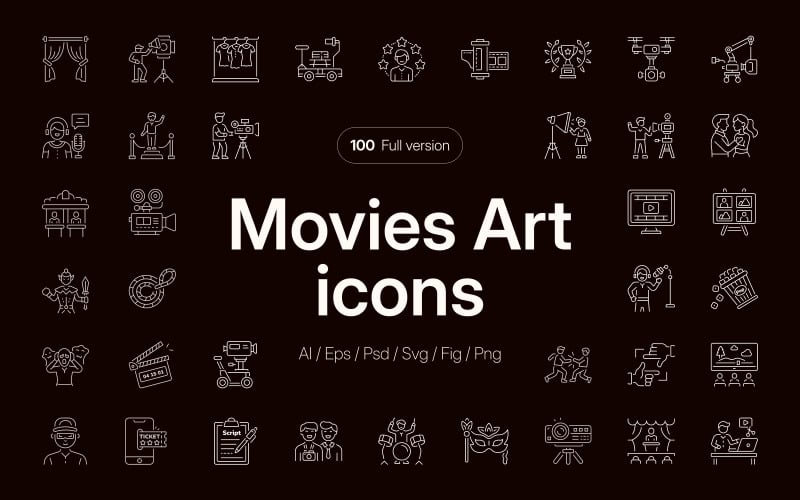 Conjunto de arte de iconos de películas modernas