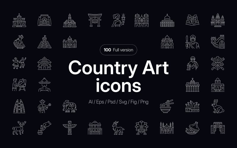Moderne landpictogram kunstset