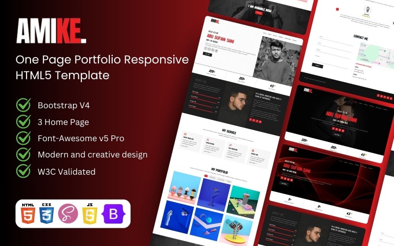 Шаблон HTML5 для портфоліо Amike – Modern на одну сторінку для фрілансерів