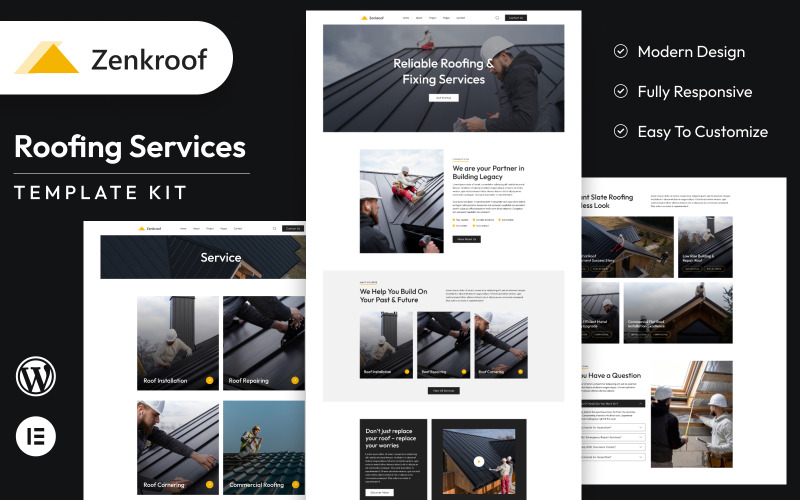 Zenkroof – Kit modello Elementor per servizi di copertura