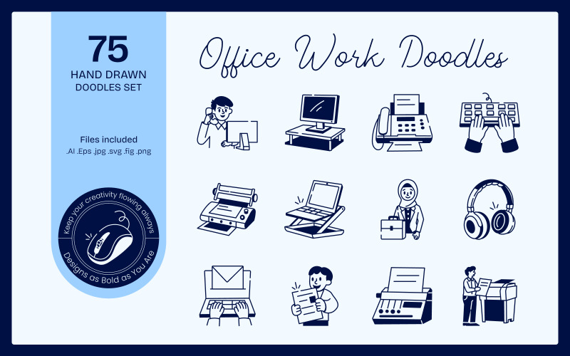Ensemble de dessins pour le travail de bureau
