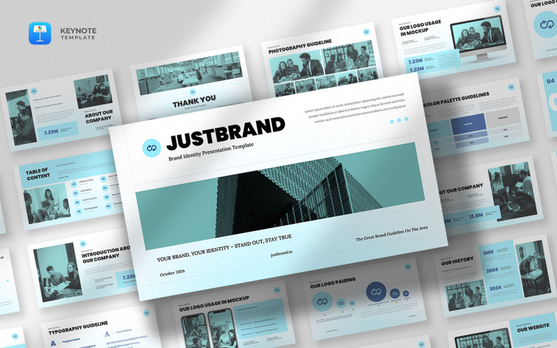 Justbrand - Keynote-sjabloon voor richtlijnen voor merkidentiteit