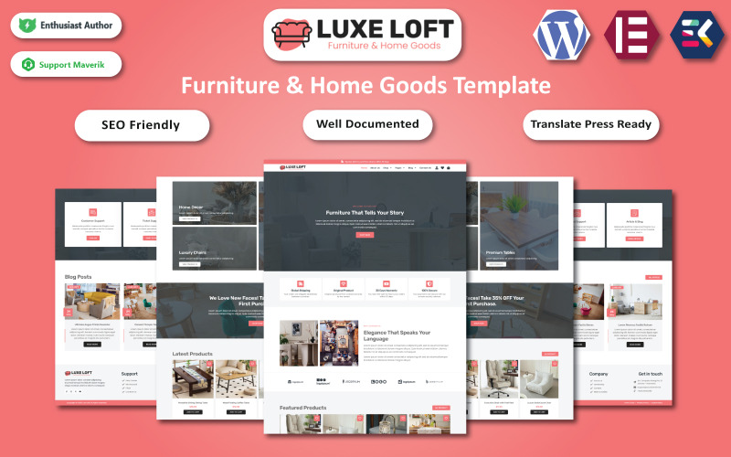 Luxe Loft - Шаблон WooCommerce Elementor для меблів та товарів для дому