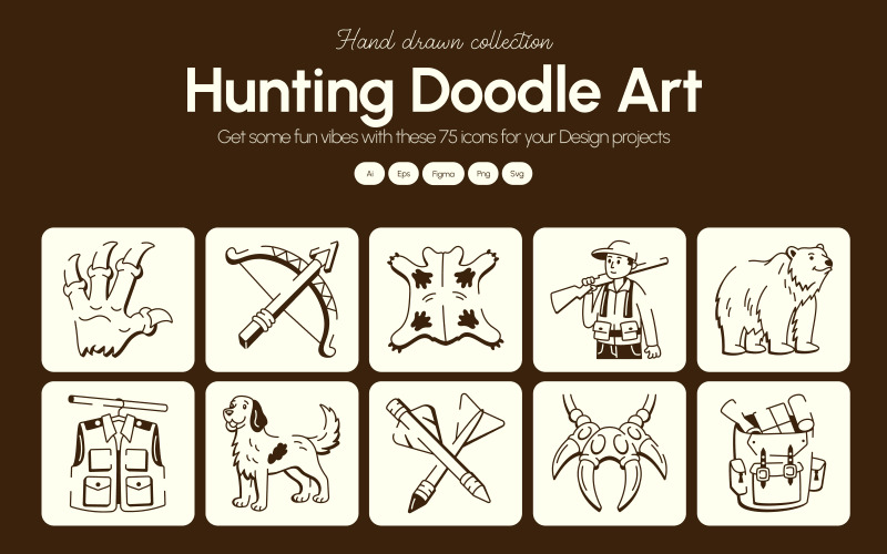 Modernes Jagd-Doodle-Art-Set