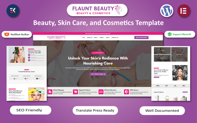 Flaunt Beauty - šablona WooCommerce Elementor pro krásu, péči o pleť a kosmetiku