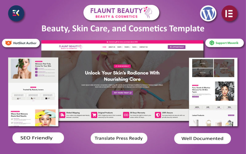 Flaunt Beauty - WooCommerce Elementor-mall för skönhet, hudvård och kosmetika