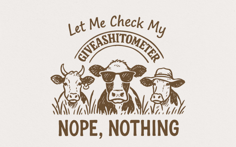 Funny Cow Giveashitometer PNG, Digital Download Clipart, POD File, Scrapbooking, Watercolor