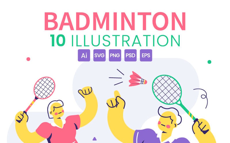10 Badminton Player Vector Illustration
