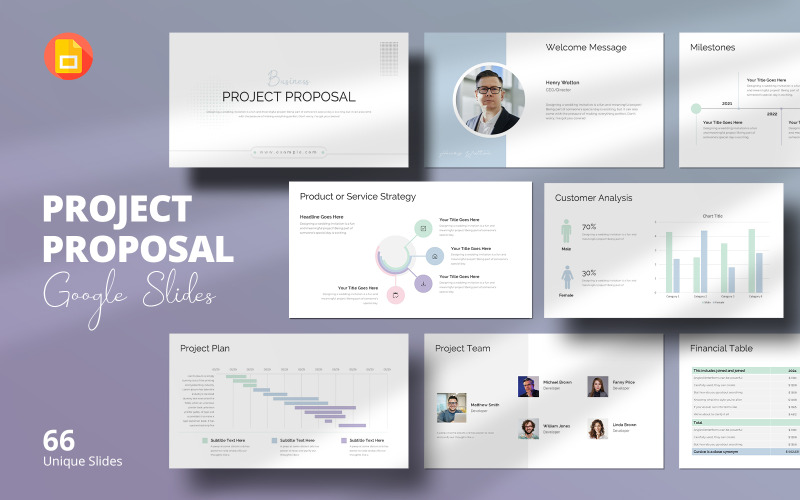 Professzionális projektjavaslat Google Slides sablon – Nyerjen több projektet