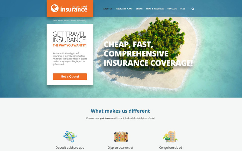 Тема WordPress для поставщика туристического страхования