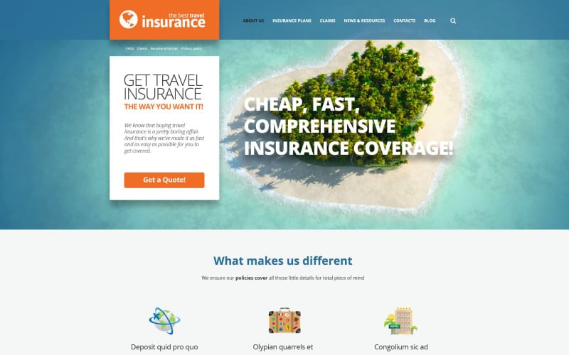 Utazási biztosítási szolgáltató WordPress téma