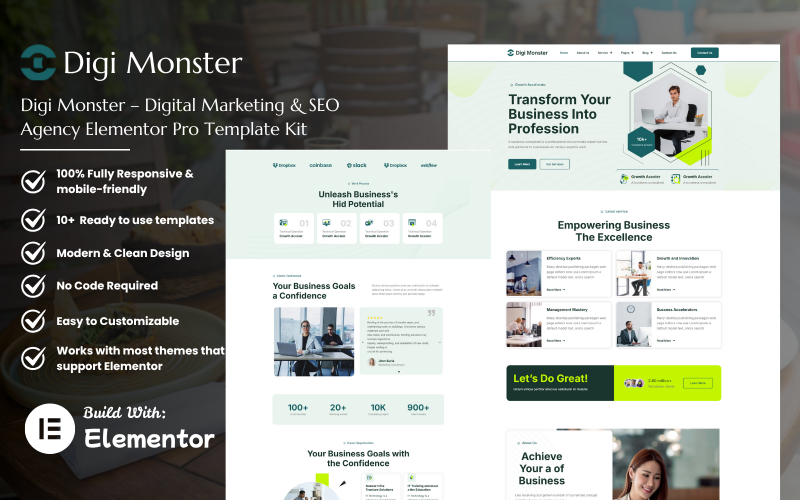 Digi Monster – Набір шаблонів Elementor Pro для агенції цифрового маркетингу та SEO