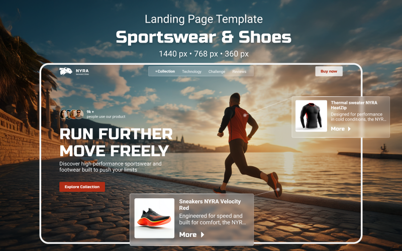 Abbigliamento sportivo e scarpe — Modello di interfaccia utente della landing page