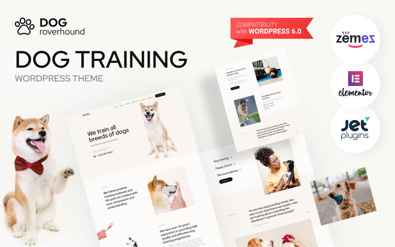 Dog Roverhound - Тема WordPress для ухода за домашними животными и дрессировки собак
