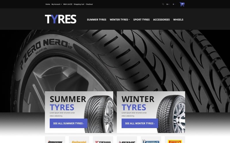 Plantilla OpenCart de neumáticos para automóviles