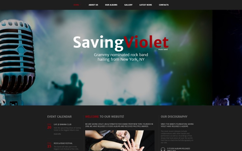 SavingViolet - Адаптивный HTML5 шаблон веб-сайта музыкальной группы
