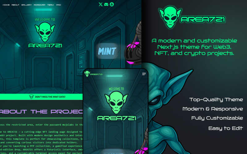 AREA721 – 包含 React、Next.js 和 Styled Components 的 NFT 项目登陆主题