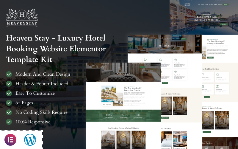 Heaven Stay - Sada šablon Elementor pro webové stránky pro rezervaci luxusních hotelů