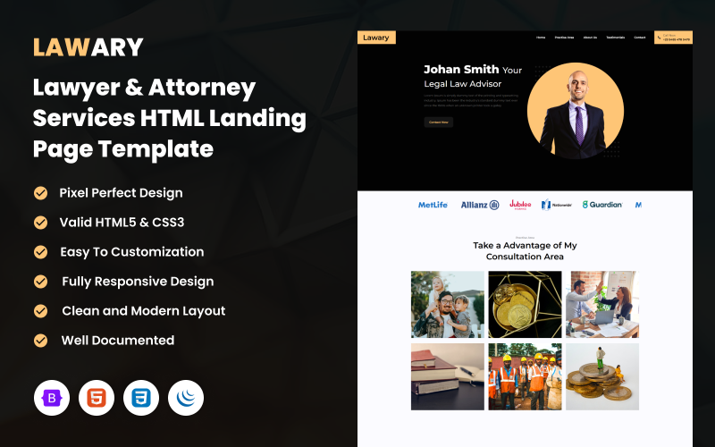 Lawary | Modello di landing page HTML per servizi legali e legali
