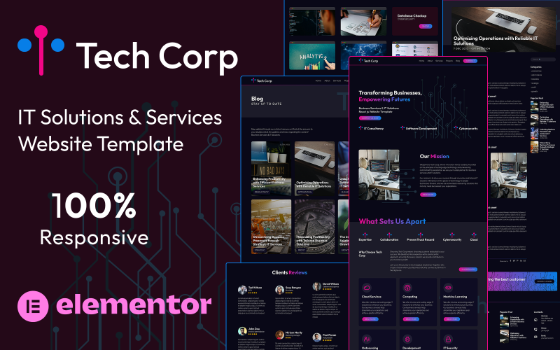 Tech Corp - Elementor Kit digitális üzleti szolgáltatásokhoz és IT szoftverekhez Wordpress sablon