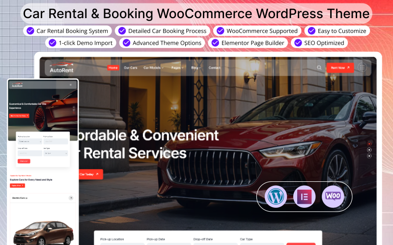 Autorent - Araba Kiralama ve Rezervasyon WooCommerce WordPress Teması