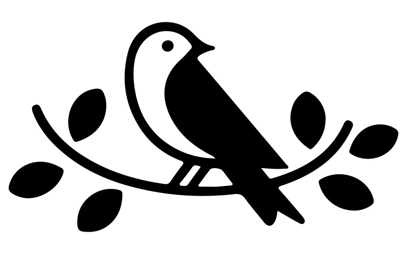 O pássaro do logotipo pousado em um galho