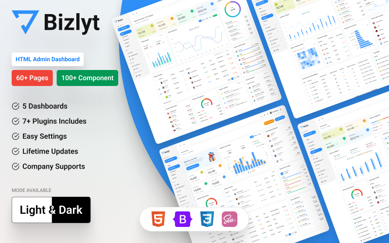 Bizlyt - Шаблон панелі адміністратора для адаптивної панелі інструментів