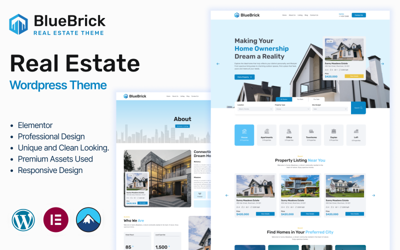 Bluebrick - Tema de WordPress para agentes inmobiliarios