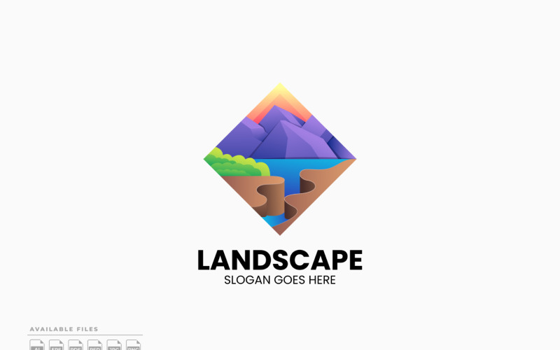 Logotipo colorido com gradiente de paisagem