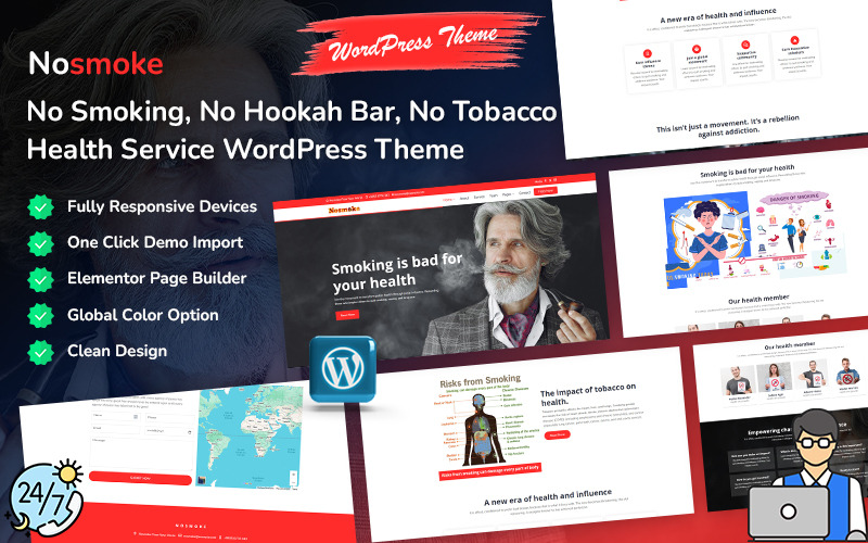 Nosmoke - Dohányozni tilos, Vízipipa bár, Dohányzásmentes és Egészségügyi Szolgáltatás WordPress Sablon